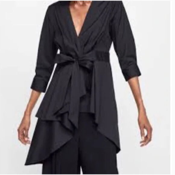 Zara Assymetric Black Poplin Tunic, XS - Picture 16 of 16